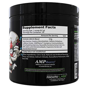 Psychotic Labz Psycho Circus High Stim Pre Workout Powder, Energy Focus Strength Pumps, Loaded with Beta Alanine Creatine Caffeine Ampiberry Dmae Bitartrate, 30 Srvgs, Cotton Candy