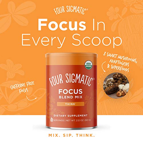 Four Sigma Foods Focus Blend, 8 Superfoods Adaptogen Blend Mix with Lion's Mane, Cordyceps, Rhodiola, Bacopa & Mucuna, Productivity & Creative Support, Decaf + Dissolves Easily, 30 Servings