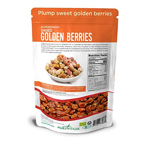 Alovitox Organic Sun Dried Golden Berries 16 Oz - Raw, Vegan, Gluten Free Super Snack High in Protein, Dietary Fiber, Vitamin A & C - Incan Gooseberries for Eating, Trail Mix, Smoothies and Salads
