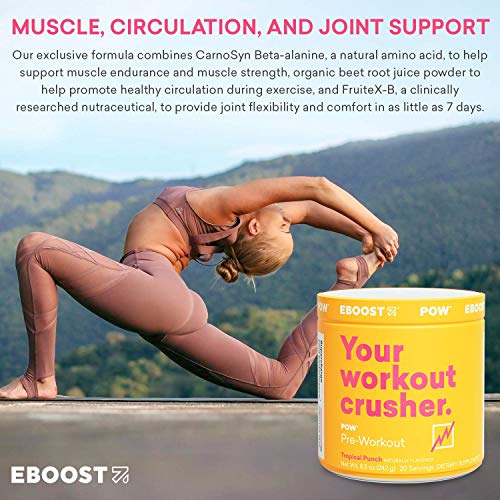 EBOOST POW Natural Pre-Workout Powder – 20 Servings - Tropical Punch - A Pre Workout Supplement for Performance, Joint Mobility Support, Energy, Focus - Non-GMO, Gluten-Free, No Creatine