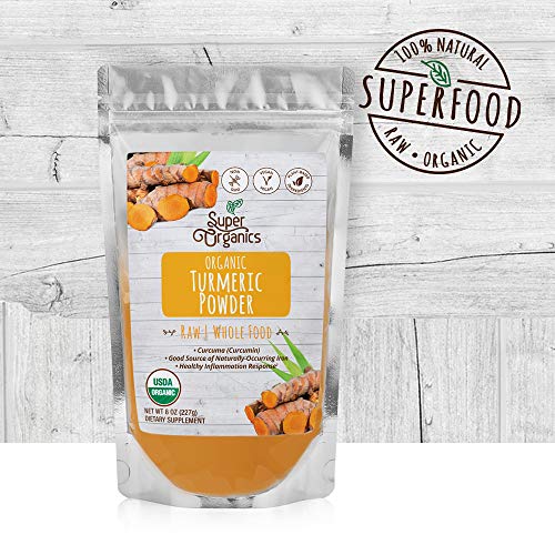 Super Organics Turmeric Root Powder | Good Source of Iron | Organic Superfood Powder | Raw Superfoods | Whole Food Supplement – Vegan, Gluten-Free & Non-GMO, 8 oz