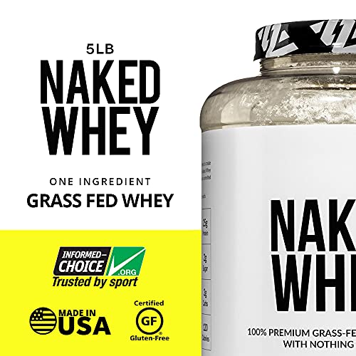 Naked WHEY 5LB 100% Grass Fed Unflavored Whey Protein Powder - US Farms, Only 1 Ingredient, Undenatured - No GMO, Soy or Gluten - No Preservatives - Promote Muscle Growth and Recovery - 76 Servings