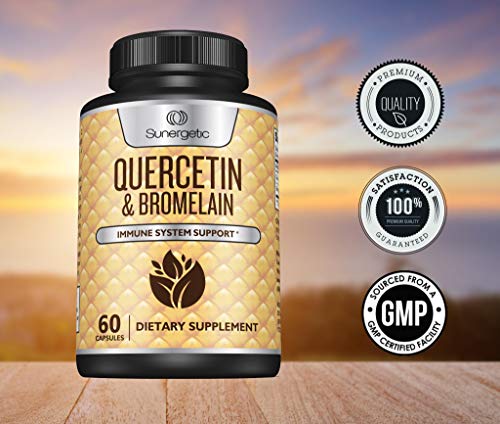 Premium Quercetin & Bromelain Supplement – Powerful Quercetin Bromelain Complex to Help Support Immune System, Cardiovascular Health & Seasonal Support – Quercetin 1000mg Per Serving – 60 Capsules