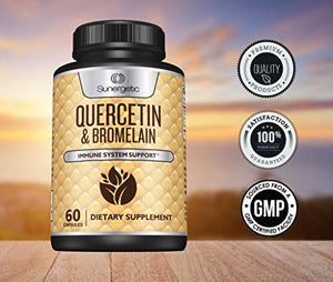 Premium Quercetin & Bromelain Supplement – Powerful Quercetin Bromelain Complex to Help Support Immune System, Cardiovascular Health & Seasonal Support – Quercetin 1000mg Per Serving – 60 Capsules