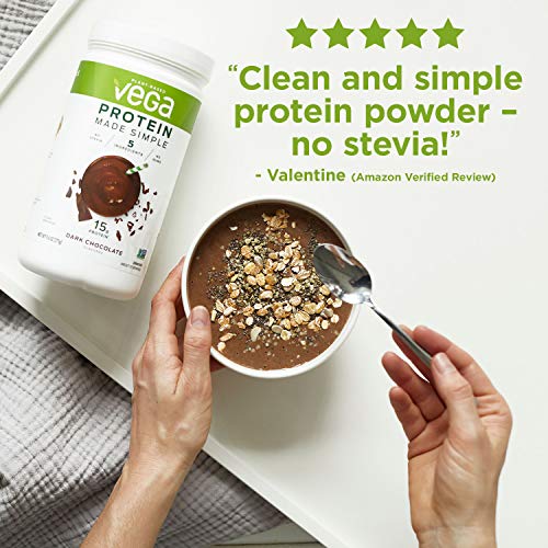 Vega Protein Made Simple, Dark Chocolate, Stevia Free Vegan Plant Based Protein Powder, Healthy, Gluten Free, Pea Protein for Women and Men, 9.6 Ounces (10 Servings)