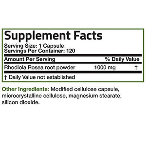 Bronson Rhodiola Rosea 1000mg Supplement - Adaptogenic Herb for Brain, Stress & Mood Support - Non-GMO, 120 Vegetarian Capsules