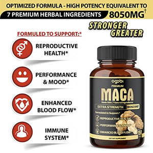 7in1 Premium Maca Root Capsules with Ashwagandha, Ginseng, Tribulus Terrestris and More Equivalent 8050mg - Natural Energy, Performance and Mood Support - 150 Capsules 5-Month Supply