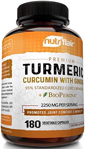 Turmeric Curcumin with Ginger & BioPerine Black Pepper Supplement :: Anti-Inflammatory, Antioxidant, Anti Aging :: 100% Natural, Non-GMO, Vegan Best Maximum Potency, No Side Effects (180 Capsules)