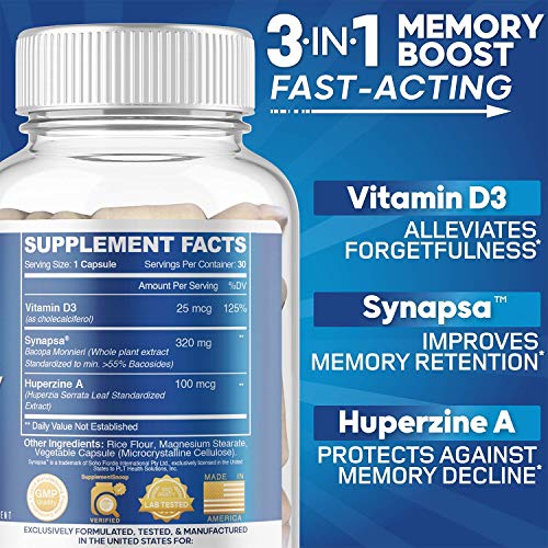 AZOTH Advanced Memory Formula - #1 Rated Brain Booster & Memory Supplement for Brain (30 Count Nootropic Brain Supplement with Vitamin D3, Bacopa Monnieri, and Huperzine A)