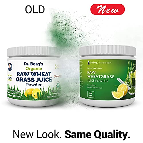 Dr. Berg's Raw Wheatgrass Juice Powder, Lemon Flavor w/ Stevia Sweetener - Green Superfoods Rich in Vitamins Chlorophyll & Trace Minerals - BioActive Dehydration & Ultra-Concentrated Nutrients 1 Pack