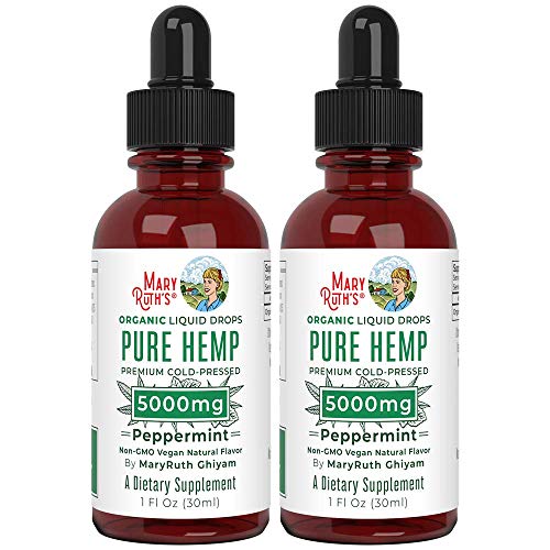 Pure Hemp Oil Extract (2 Pack) 5000mg by MaryRuth's | for Ingestible & Topical Use | Non-GMO | Peppermint | 1oz