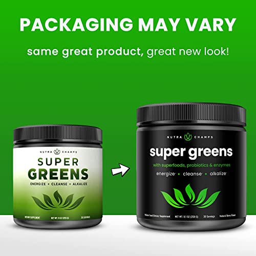 Super Greens Powder Premium Superfood | 20+ Organic Green Veggie Whole Foods | Wheat Grass, Spirulina, Chlorella & More | Antioxidant, Digestive Enzyme & Probiotic Blends | Vegan Juice Supplement