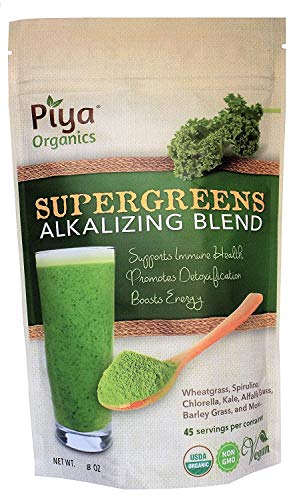 Supergreens Alkalizing Blend - Organic Smoothie Powder. Wheatgrass, Spirulina, Kale, Chlorella, Alfalfa Grass & More. Vegan, Promotes Detox, Boosts Energy, Supports Immune Health.