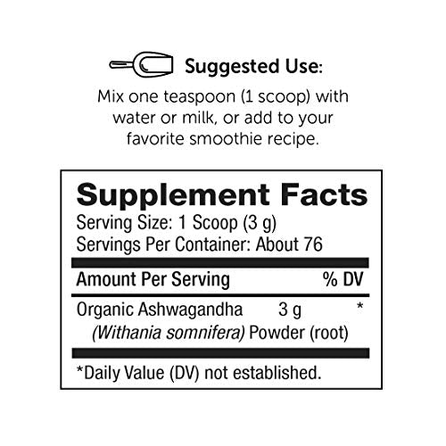 Super Organics Ashwagandha Powder | Organic Superfood Powder | Raw Superfoods | Whole Food Supplement – Vegan, Non-GMO & Gluten-Free, 8 oz