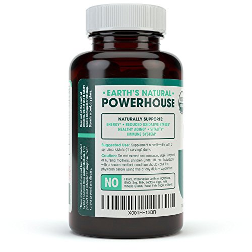 USDA Organic Spirulina Tablets - Non-GMO Green Superfood Supplement: 3000mg of Fresh Blue Green Algae, Vegan, Gluten Free, Sustainably Grown, Pesticides Free and Non-Irradiated, 500mg per Tablet, 180'