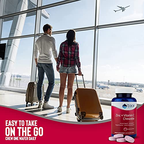 Trace Minerals Zinc + Vitamin C Chewable| Immune Booster | Antioxidant | Growth and Development | Enzyme Function | Gluten Free | Raspberry Flavor | 60 Chewables