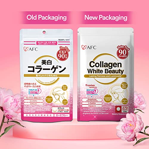 AFC Japan Collagen White Beauty with Marine Collagen Peptide, Glutathione, L-Cystine - 1.5X Better Absorption Than Other Collagen – for Skin Firmness & Whitening– 90 Days Supply's