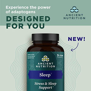 Ashwagandha for Sleep Support by Ancient Nutrition, for Stress and Sleep Support, Promotes Mental Relaxation, Gluten Free, Paleo and Keto Friendly, 60 Capsules