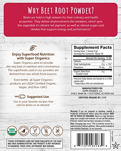 Super Organics Beet Root Powder | Supports Energy & Performance – Organic, Vegan & Non-GMO, 8 Oz