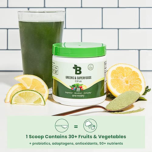 Bloom Nutrition Green Superfood | Super Greens Powder Juice & Smoothie Mix | Complete Whole Foods (Organic Spirulina, Chlorella, Wheat Grass), Probiotics, Digestive Enzymes, & Antioxidants (Citrus)