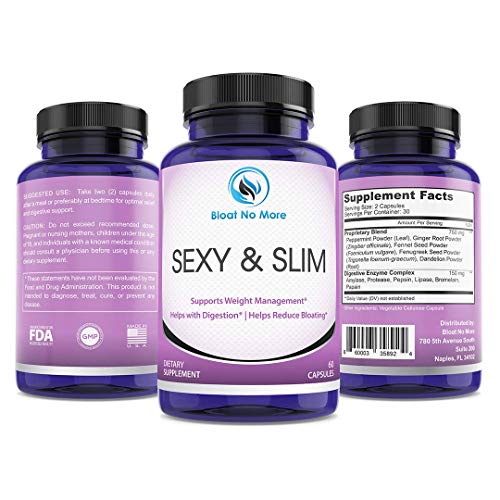 Bloat No More: Sexy & Slim - Digestive Enzyme Dietary Supplement - 60 Capsules | Helps Your Overall Digestive Health - Gas Relief - Bloating Relief - Reduce Water Retention - 30 Days Supply