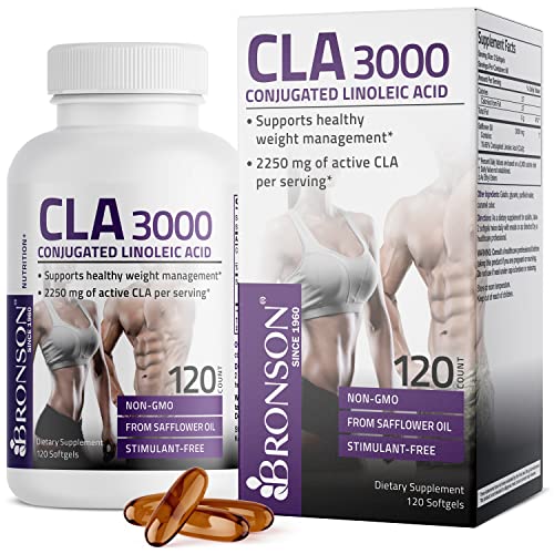 Bronson CLA 3000 Extra High Potency Supports Healthy Weight Management Lean Muscle Mass Non-Stimulating Conjugated Linoleic Acid 120 Softgels