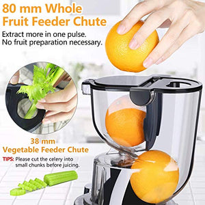 Aobosi Slow Masticating Juicer 83mm(3.15inch) Wide Chute Juice Extractor Cold Press Juicer Machine with Quiet Motor/Reverse Function/Juice Jug and Clean Brush for High Nutrient Fruit & Vegetable Juice