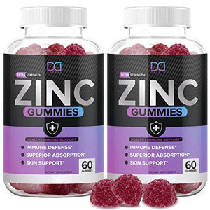 (120 Gummies) Zinc 50mg Supplements Chewable Gummies w Vitamin D3 Echinacea Vitamins for Adults Kids, Zinc Gummy Immune Support Alternative