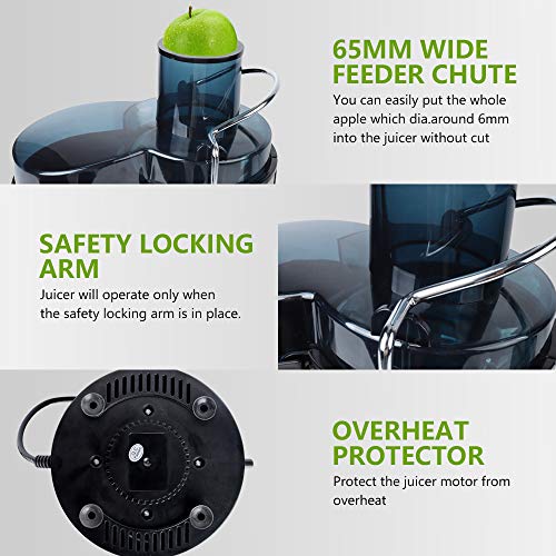 VIGIND Juicer Extractor,Juicer Machine,Centrifugal Juicer,Wide 3” Feed Chute,3 Speed Stainless Steel Centrifugal Juicer for Fruits and Vegetables, with Non-Slip Feet, Easy to Clean,with a brush