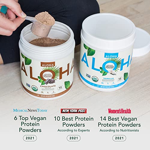 ALOHA Organic Plant-Based Protein Powder - NO-STEVIA Vanilla - Keto Friendly Vegan Protein with MCT Oil, 18.5 oz, Makes 15 Shakes, Vegan, Gluten-Free, Non-GMO, Erythritol-Free, Soy-Free, Dairy-Free & Only 3g Sugar