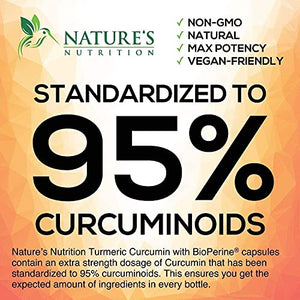 Turmeric Curcumin Highest Potency 95% Curcuminoids 1950mg with BioPerine Black Pepper for Ultra High Absorption, Made in USA, Best Vegan Joint Support by Natures Nutrition - 60 Capsules