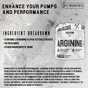 Axe & Sledge Supplements Arginine Basics Powder, Supports Pumps, Performance, Nitric Oxide Production, and Cardiovascular Health, Unflavored, 40 Servings