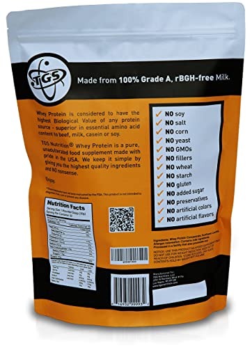 TGS 100% Whey Protein Powder Unflavored, Unsweetened, Keto Friendly - 2lb - All Natural, Low Carb, Low Calorie, No Soy, Made in USA