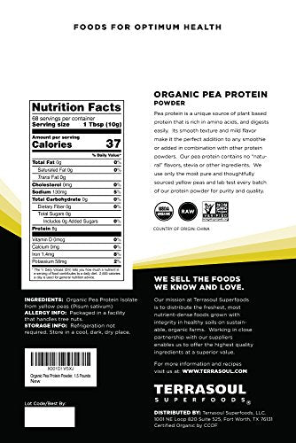 Terrasoul Superfoods Organic Pea Protein (Unflavored, Smooth Texture), 1.5 Pounds