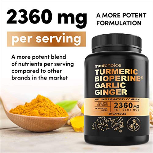 4-in-1 Turmeric Curcumin w Bioperine 2360mg (120 ct) | 95% Curcuminoids, Ginger Root, Garlic Pills, Black Pepper | Anti Inflammatory Joint Pain Heart Health | Made in The USA (120 Count (Pack of 2))