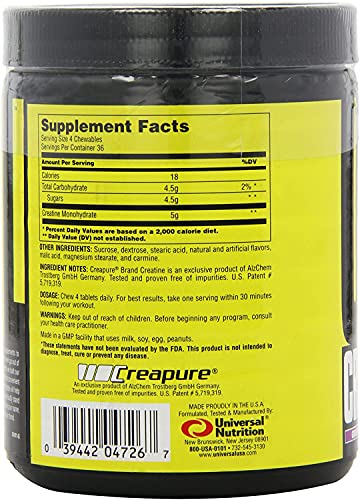 Universal Nutrition Creatine Chews 5g of Creatine Monohydrate Delicious Grape Wafers || 11x18 Custom Purple Sport Towel by Salty Pelican