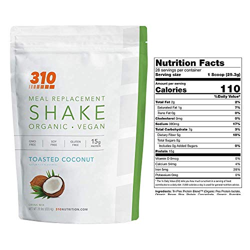Vegan Organic Plant Protein Powder and Meal Replacement Shake - By 310 Nutrition - Gluten, Dairy and Soy Free - 0g of Sugar | Keto and Paleo Friendly… (Toasted Coconut, 28 Servings)