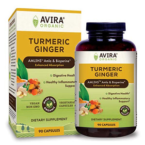 Avira Organic Turmeric Ginger Super Fusion with Curcumin & Bioperine, Digestive Health, Joint & Immune Support, Enhanced Absorption, Non-GMO, Max Strength-2190mg Per Day Intake, Yellow, 90 Count