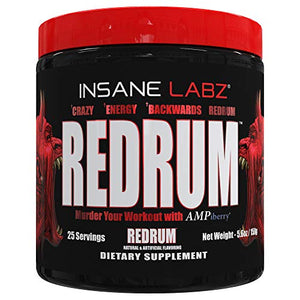 Insane Labz Redrum High Stim Pre Workout NO Booster Powder, Loaded with Beta Alanine Agmatine Sulfate Taurine Fueled by AMPiberry, OXYgold,Focus Strength Recovery,25 Srvgs Redrum (Grape)