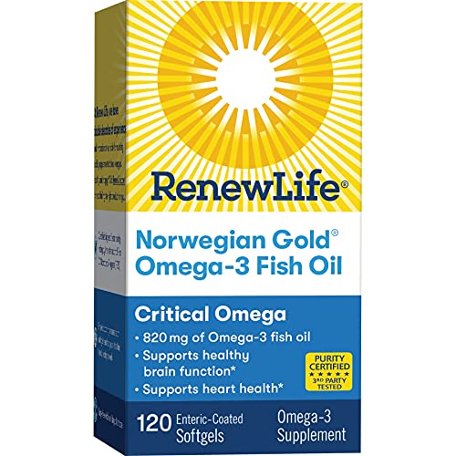 Renew Life® Norwegian Gold® Adult Fish Oil - Critical Omega, Fish Oil Omega-3 Supplement - Gluten & Dairy Free - 120 Burp-Free Softgel Capsules