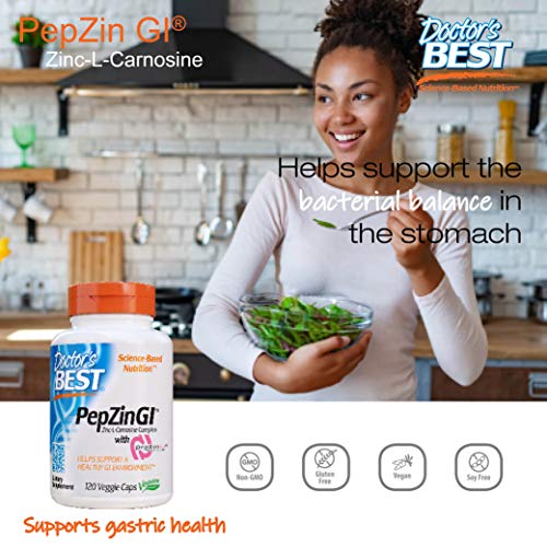 Doctor's Best PepZin GI, Zinc-L-Carnosine Complex, Non-GMO, Vegan, Gluten Free, Soy Free, Digestive Support, 120 Veggie Caps