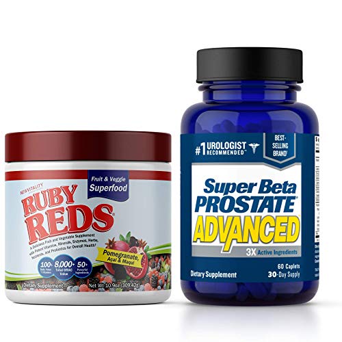 Super Beta Prostate Advanced Supplement for Men - Reduce Bathroom Trips Day & Night, Support Healthy Prostate + Ruby Reds Fruit & Vegetable Superfood Powder for Energy, Immune Support & Overall Health