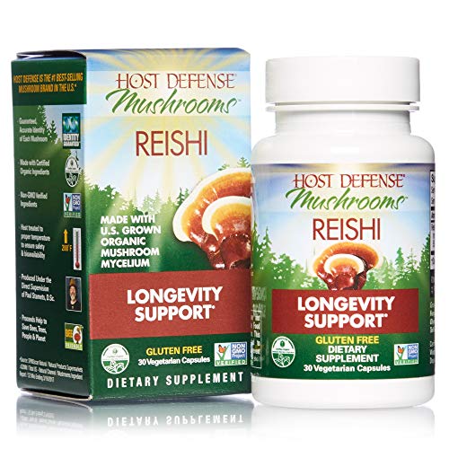 Host Defense, Reishi Capsules, Supports General Wellness and Vitality, Daily Mushroom Mycelium Supplement, USDA Organic, 30 Vegetarian Capsules (15 Servings)