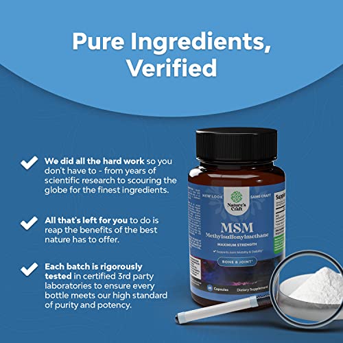 Pure MSM Supplement Capsules  Joint Support for Increased Flexibility and Pain Relief with Anti Wrinkle, Anti Aging Collagen Boosting Pills and Antioxidant Supplement For Men and Women