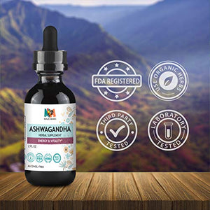 Ashwagandha Tincture - Organic Withania Somnifera Liquid Extract Promoting Stress Relief, Brain & Heart Function - Alcohol-Free Herbal Drops for Energy - Vegan, Non-GMO - 2 fl. Oz Bottle (2 FL OZ)