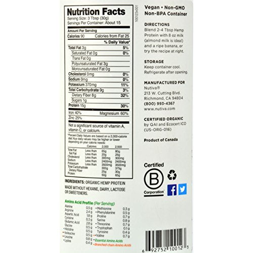 Nutiva Hemp Protein 15g Org