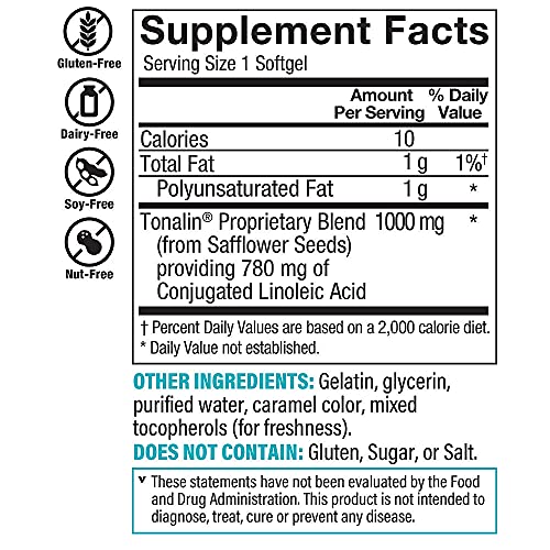 Tonalin CLA Supports Weight Management and Reduction of Body Fat 1000 MG (180 Softgels) by fitfactor