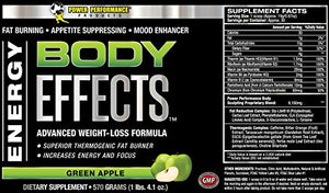 Power Performance Products Body Effects Pre Workout Supplement - Green Apple,1.25 pounds