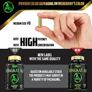 7in1 Tongkat Ali with Tribulus Terrestris 4250mg - 150 Capsules - Highest Potency with Ashwagandha Root, Panax Ginseng Root, Maca Root, Shilajit Powder and Pepper