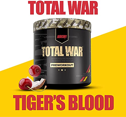 Redcon1 Total War - Pre Workout, 30 Servings, Boost Energy, Increase Endurance and Focus, Beta-Alanine, 350mg Caffeine, Citrulline Malate, Nitric Oxide Booster - Keto Friendly (Tigers Blood) 2-Pack